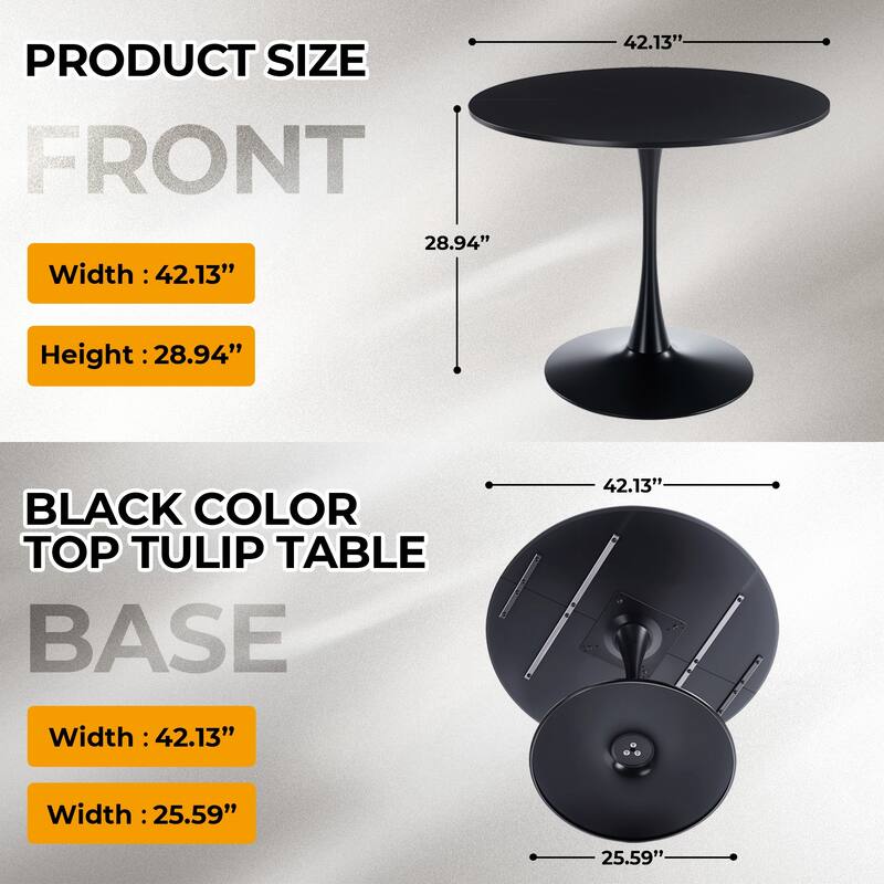 Modern Round Dining Table for 4-6 People, Tulip Table with MDF Top & Metal Pedestal Base for Dining Room, Kitchen, Living Room