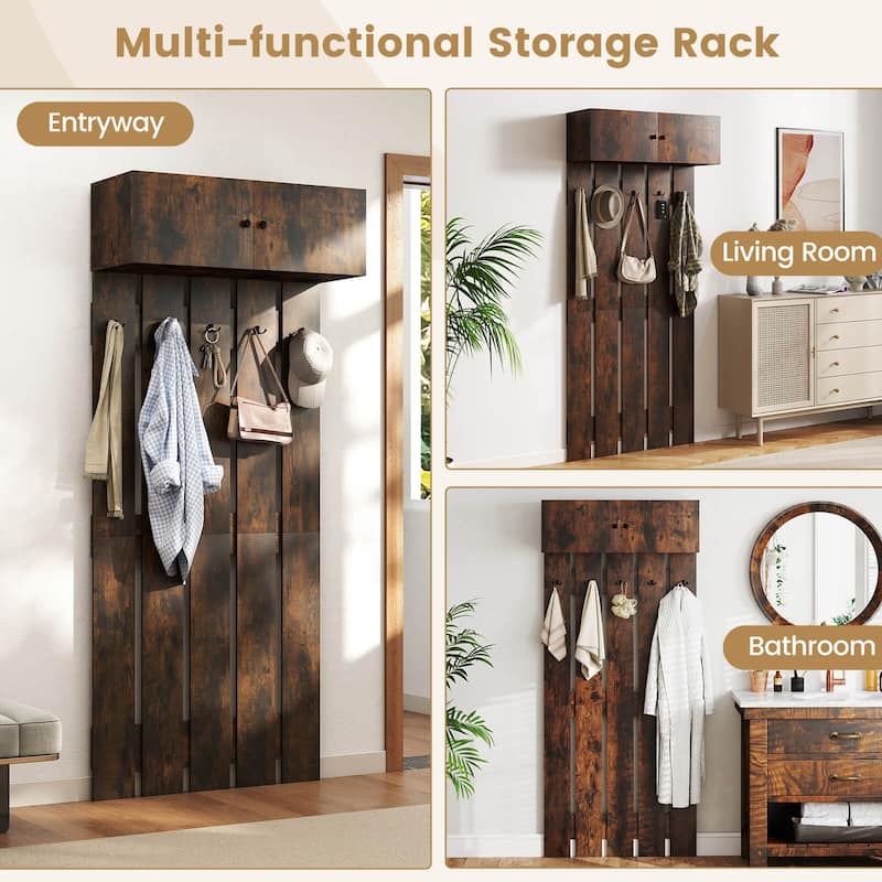 Costway Wall Mounted Entryway Wall Coat Rack with 5 Double Hooks & - See Details