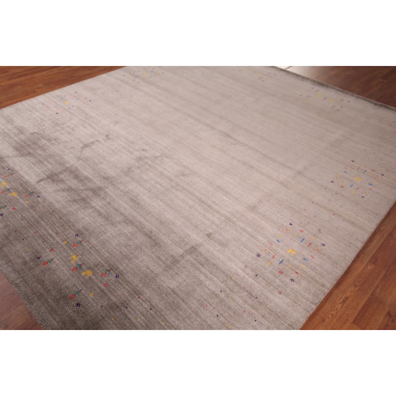 Striped Brown Gabbeh Oriental Area Rug Hand-Knotted Wool Carpet - 8'2" X 9'2"