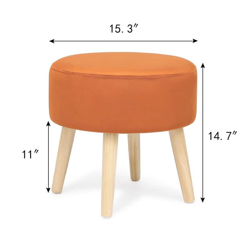 Adeco Small Round Fabric Foot Stool Ottoman Soft Padded Seat Footrest