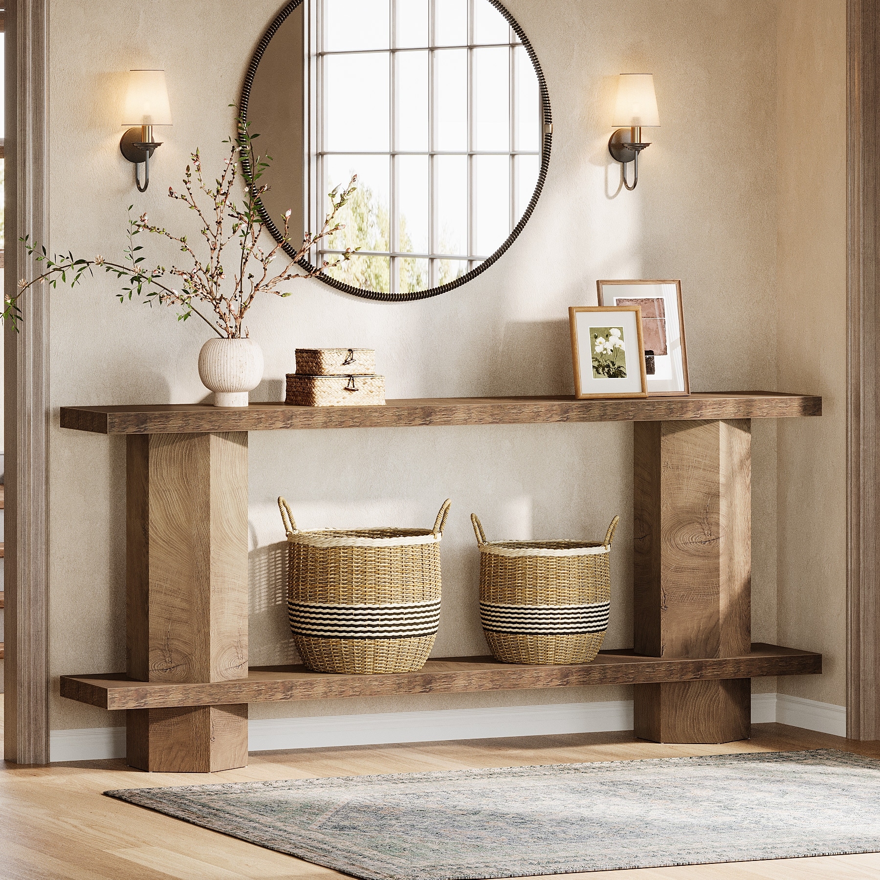 71-Inch Long Console Table for Entryway, 2-Tier Couch Table Behind Sofa - 11.81"D x 70.86"W x 31.5"H