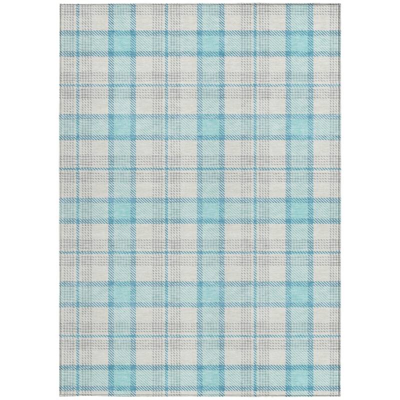HomeRoots Plaid Transitional Rectangle Outdoor Rug