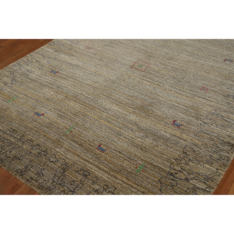 Gabbeh Indian Area Rug Hand-Knotted Oriental Brown Wool Carpet - 5'4" x 7'7"
