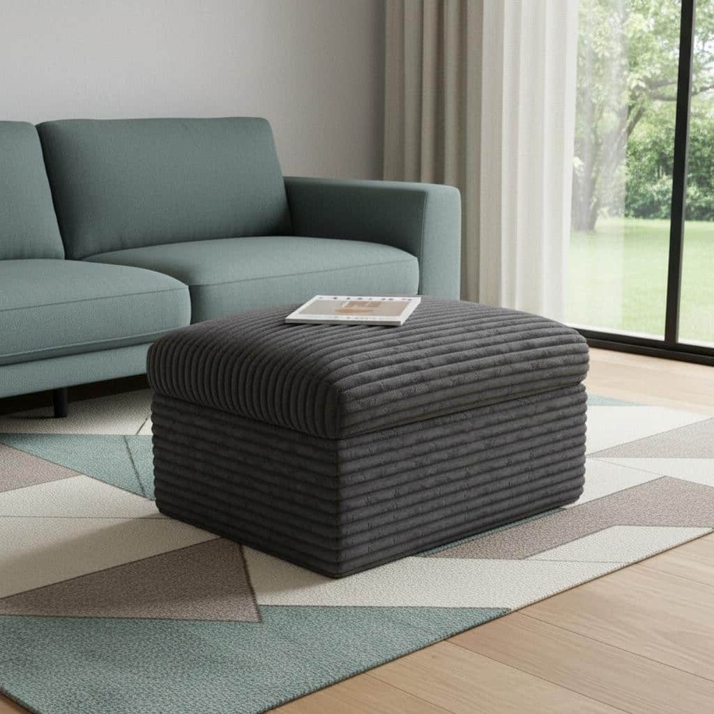HomeRoots 30" Gray Corduroy Ottoman