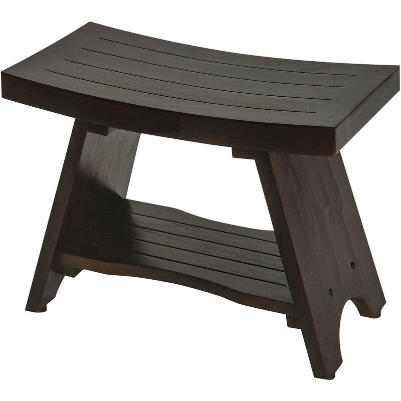 Compact Teak Rectangular Corner Shower / Outdoor Bench with Shelf in Brown Finish