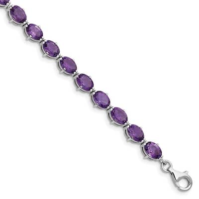 Curata 925 Sterling Silver Polished Fancy Lobster Closure Amethyst Bracelet