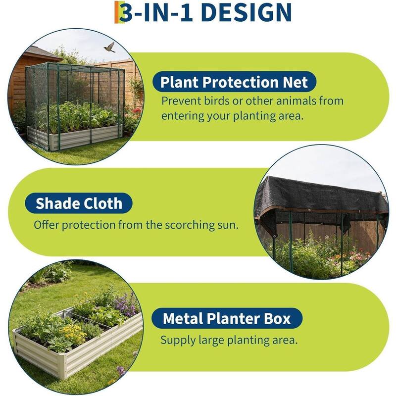 8X4x1Ft Galvanized Planter Garden Box, Raised Garden Bed with Cover