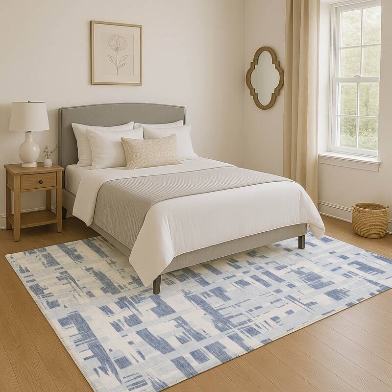 Premium Washable Super Soft Contemporary Plaid Mayfield Rug - Blue - 10' x 14'