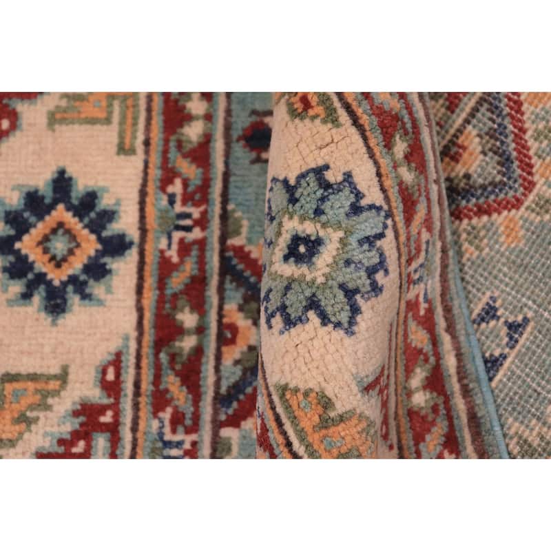 Bohemian Kazak Carla Green/Beige Wool Runner - 2'8'' x 9'5''