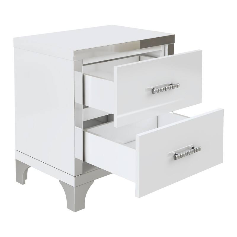 High Gloss Nightstand with Metal Handle, Mirrored Bedside Table with 2 Drawers