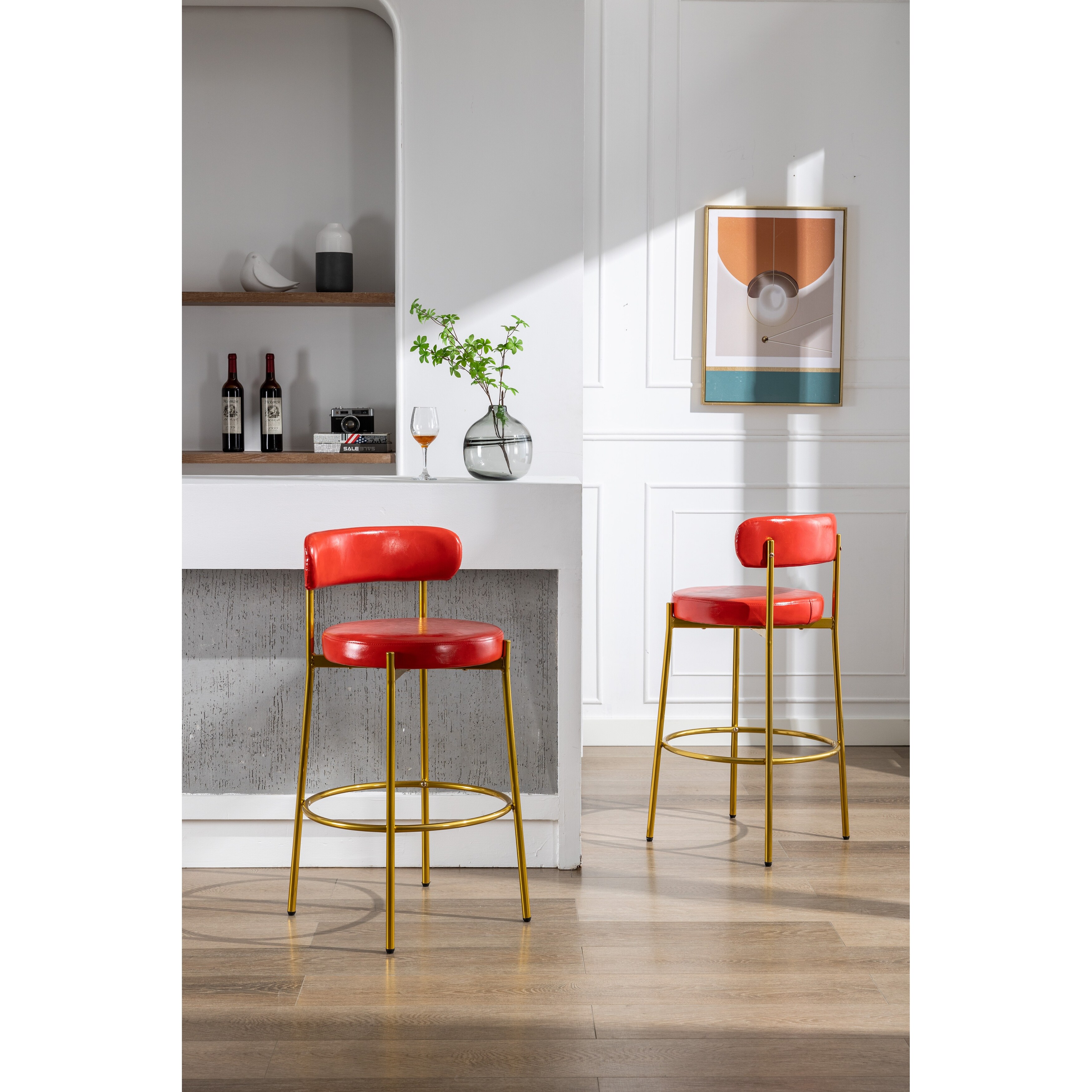 Red leather on sale counter height chairs