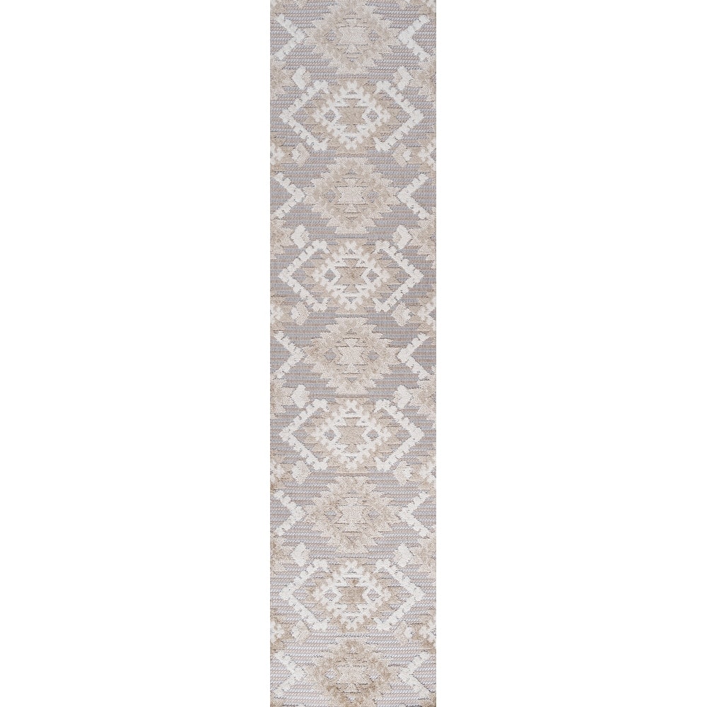 JONATHAN Y Duwun High-Low Pile Neutral Diamond Kilim Indoor/Outdoor Area Rug