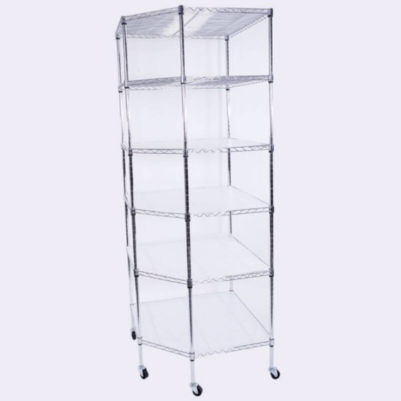 6-Layer Plastic Coated Polygonal Corner Shelf with 2" PP Wheels - (26.77 x 26.77 x 70.87)"