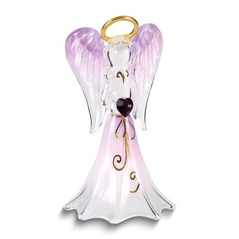 Curata Lavender Angel with Swarovski Crystal Heart Glass Figurine - 1.5" x 2.75"