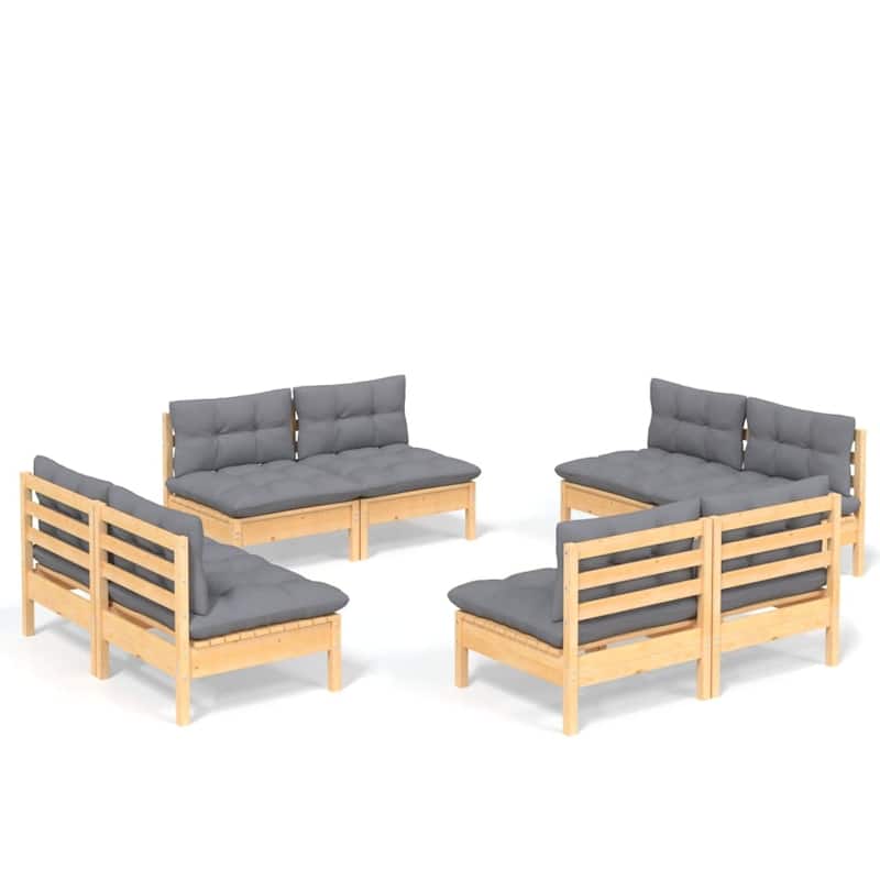 vidaXL Solid Pinewood Patio Lounge Set 8 Piece with Cushions Multi Colors