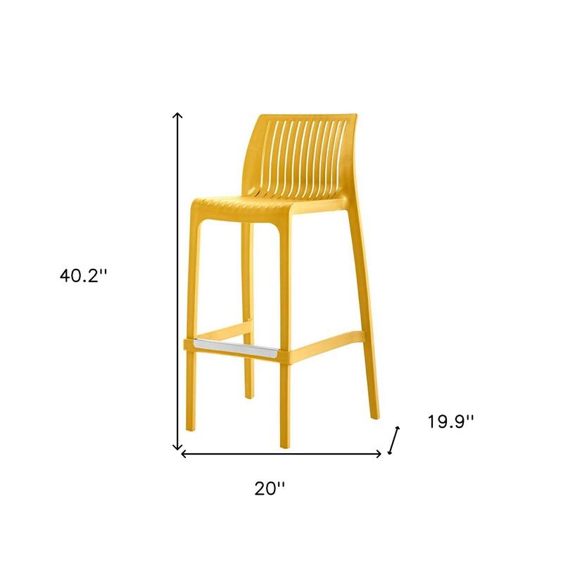 HomeRoots Set of Two 30" Yellow Heavy Duty Plastic Outdoor Bar Height Chairs