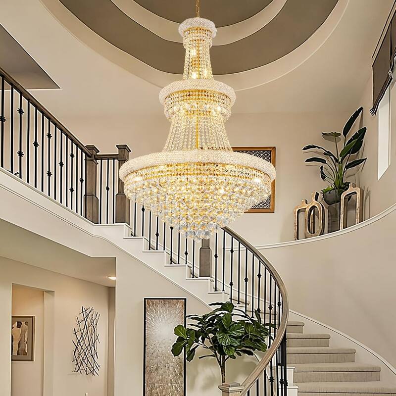 KAYLA 19-Lights High Ceiling Chandelier Modern Gold Crystal Chandeliers Large Foyer Chandelier Fixtures