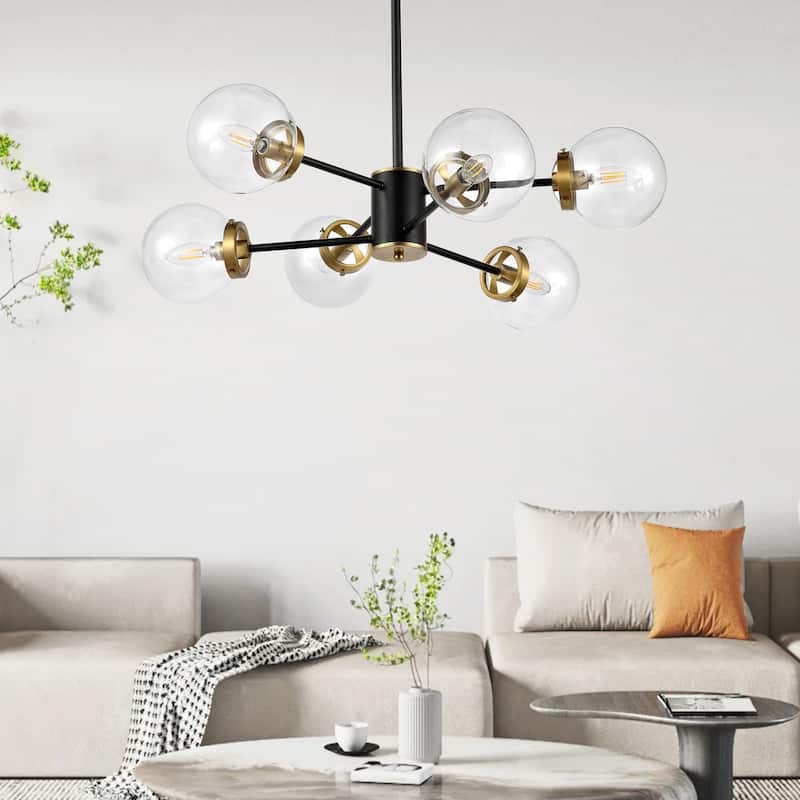 GetLedel 6-Light Modern Sputnik Chandelier with Glass Globe Shades