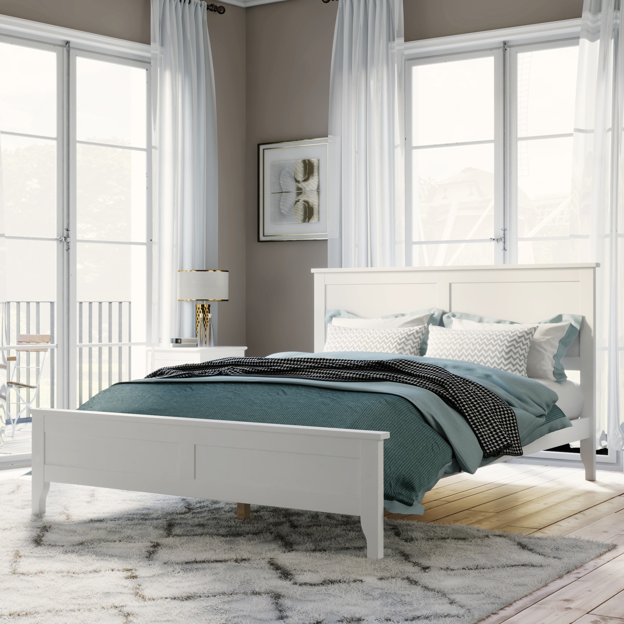 King Platform Bed Frame with Wooden Slats Support & Headboard