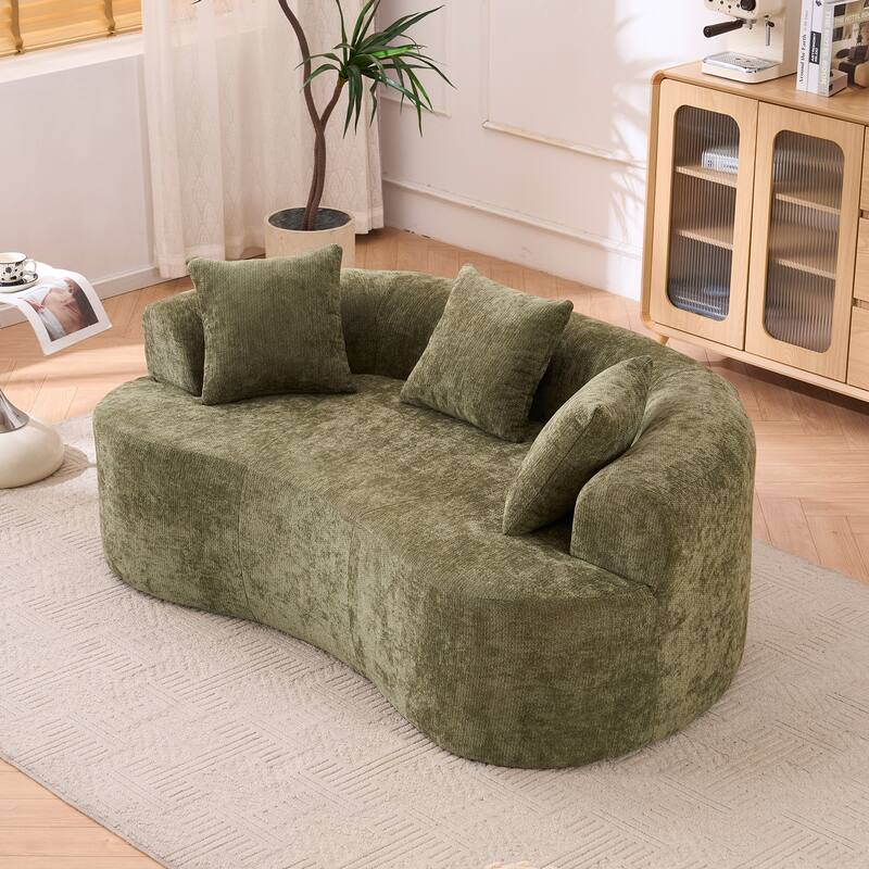 GDFStudio - Crescent-Shaped 67" Chenille Sofa with Self-Inflating Foam and Modular Design