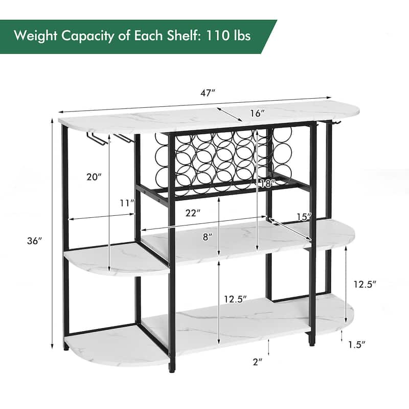 Gymax Wine Rack Table Coffee Bar Cabinet Freestanding Liquor Stand