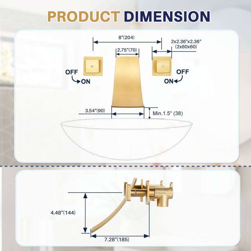 WOWOW Double Handle Wall Mounted WaterFall Bathroom Faucet