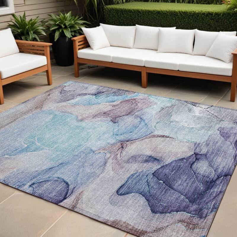 Dava Unique Abstract Weather Resistant Blended Style Outdoor Rug - 8' X 10' - Blue