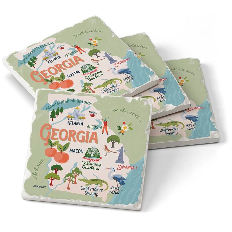 Absorbent Stone Beverage Coasters - Set of 4 - - State Attractions - GA - Multi-48