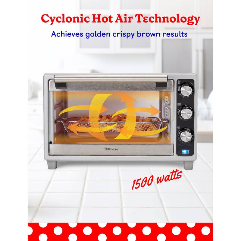 Betty Crocker Air Fryer Convection Toaster Oven, Multifunction 6-Slice Toaster and Air Fryer Oven, Silver
