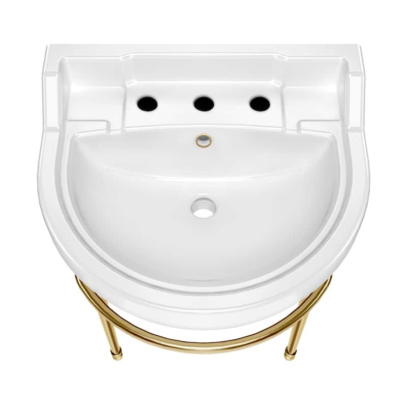 Whitehaus Console Sink With Semi-Circular Bowl, Metal Leg Supports and Front Towel Bar.