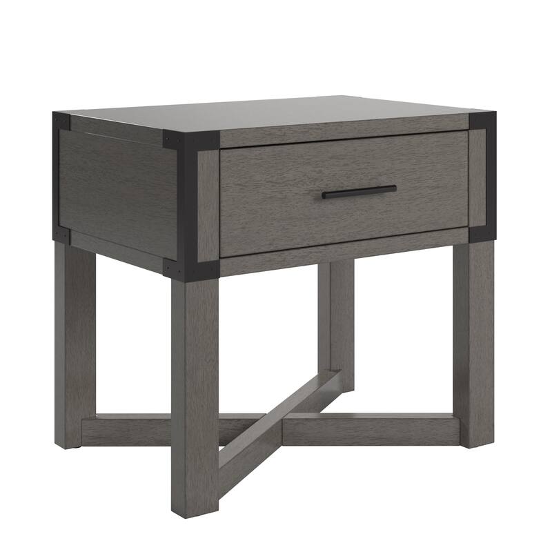 Mendocino Wood Finish X-Base End Table with Drawer by iNSPIRE Q Classic - Antique Grey