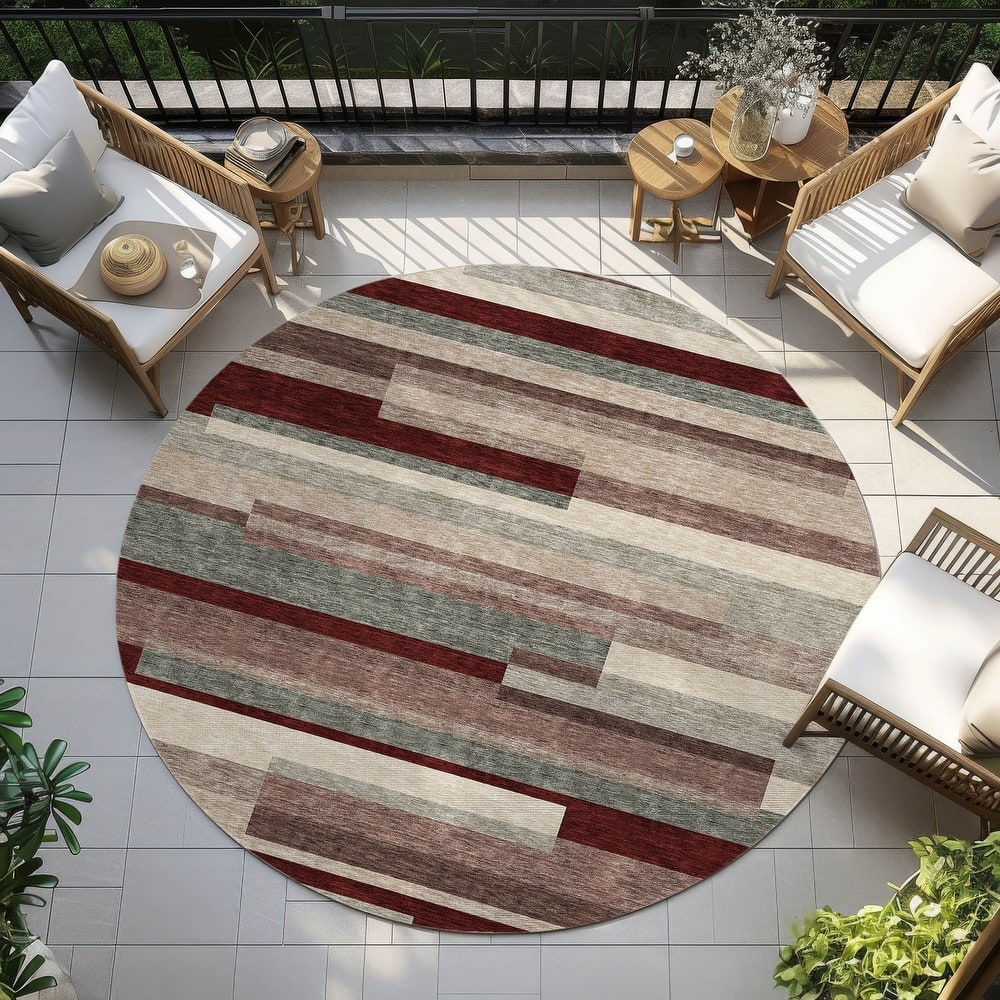 Machine Washable Indoor/ Outdoor Modern Stripes Chantille Rug