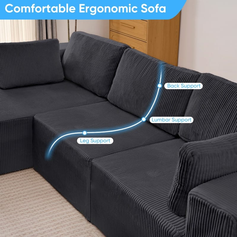 Mixoy 3-Pcs Free Combination Modular Sectional Sofas,Corduroy Compressed L-Shaped Sofa with Flexible Configuration - 3-Seater