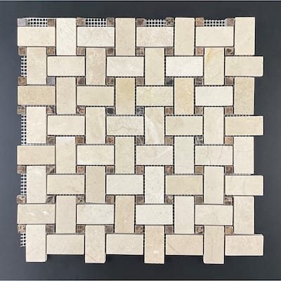 Cream Marfil 1 x 2 Basketweave Marble Mosaic Tiles - Case (10 Sheets)