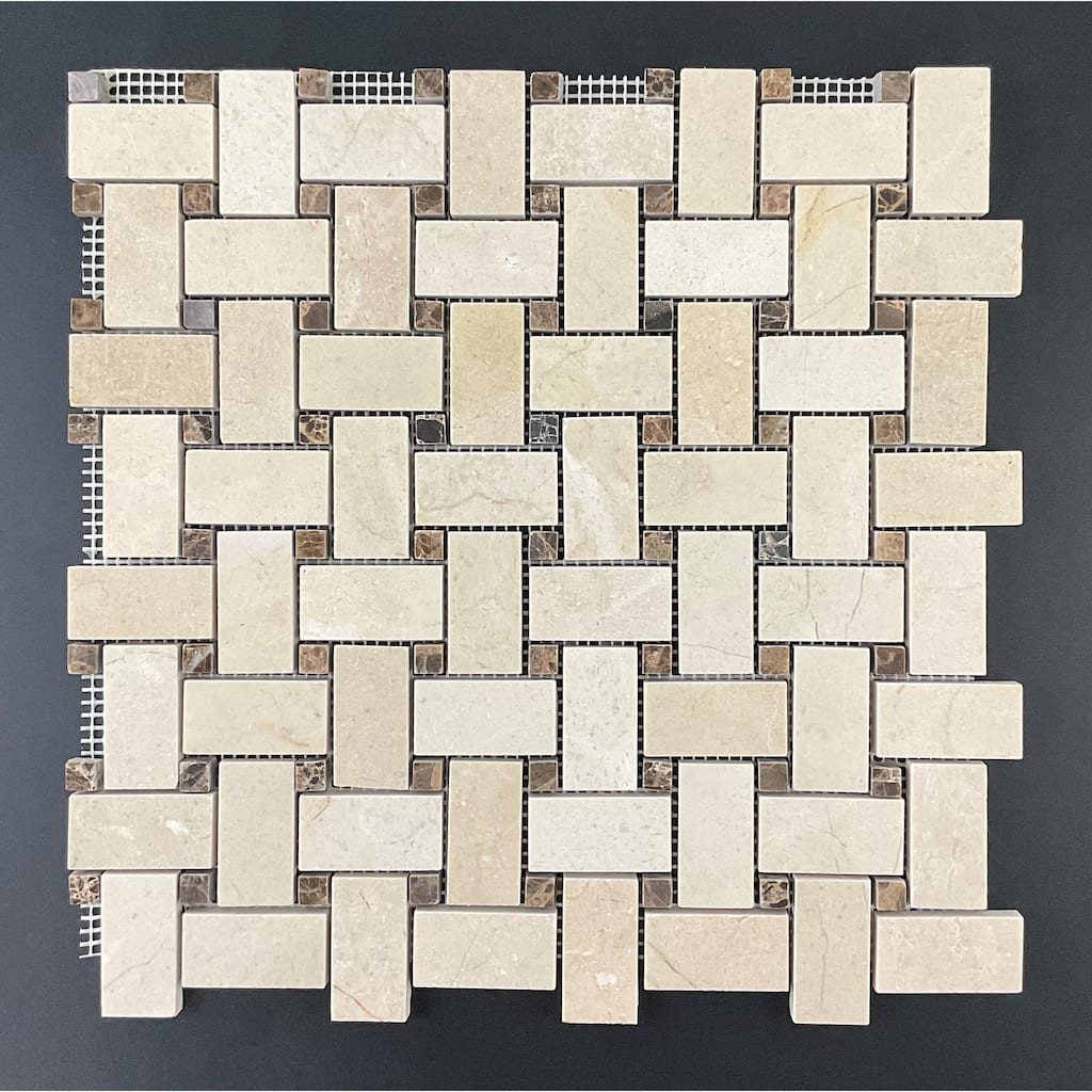 Cream Marfil 1 x 2 Basketweave Marble Mosaic Tiles - Case (10 Sheets)