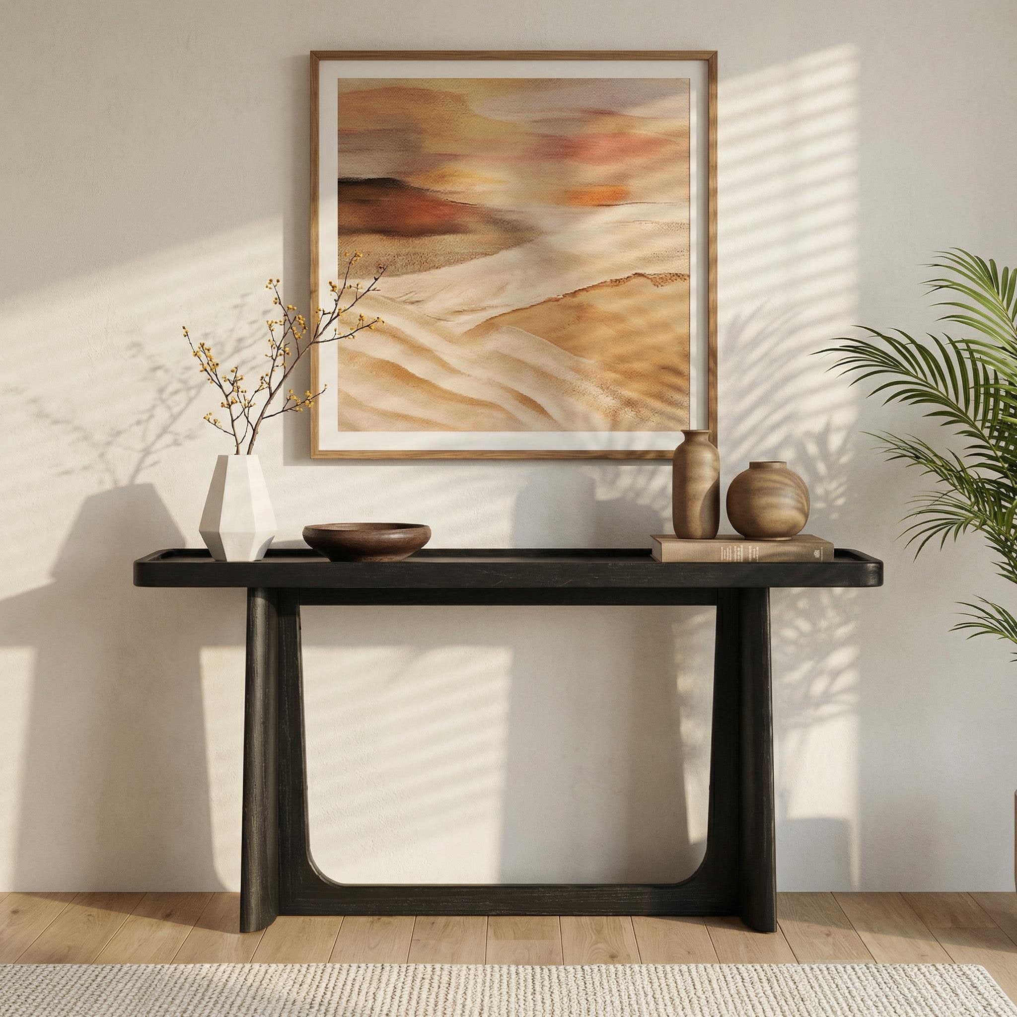 Farmhouse Console Table with Tray Top Design, Solid Wood Frame for Entryway