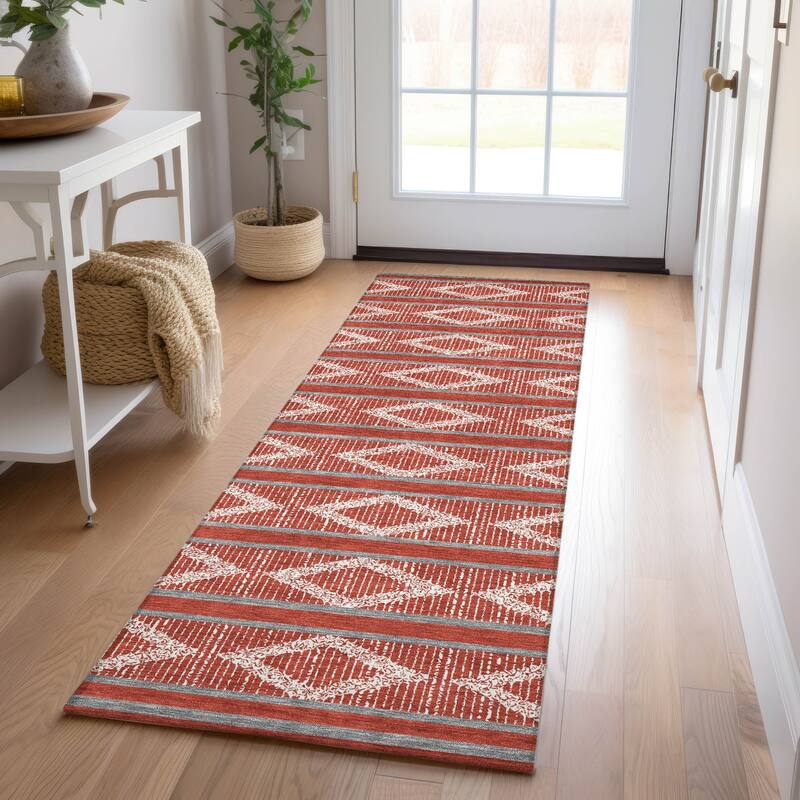 Machine Washable Indoor/ Outdoor Diamond Stripe Chantille Rug - Red - 2'3" x 7'6"