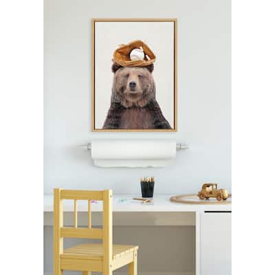 Kate and Laurel Sylvie Bear Baseball Framed Canvas by Amy Peterson