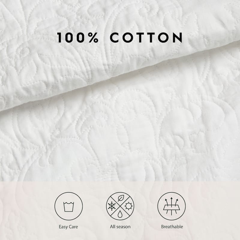 Laura Ashley Heirloom Crochet Cotton Reversible White Quilt Set
