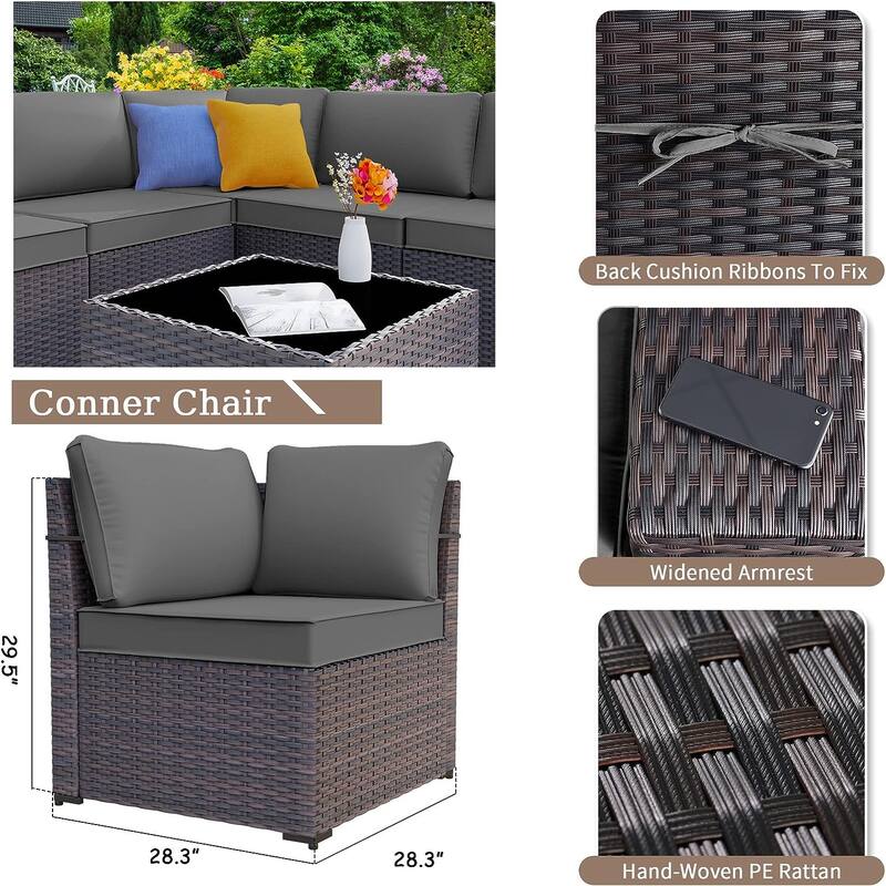 Delnavik Patio Furniture Set Sofa 6-Piece Wicker Sectional Sofa Set, Outdoor Furniture Rattan Patio Sofa Conversation Set