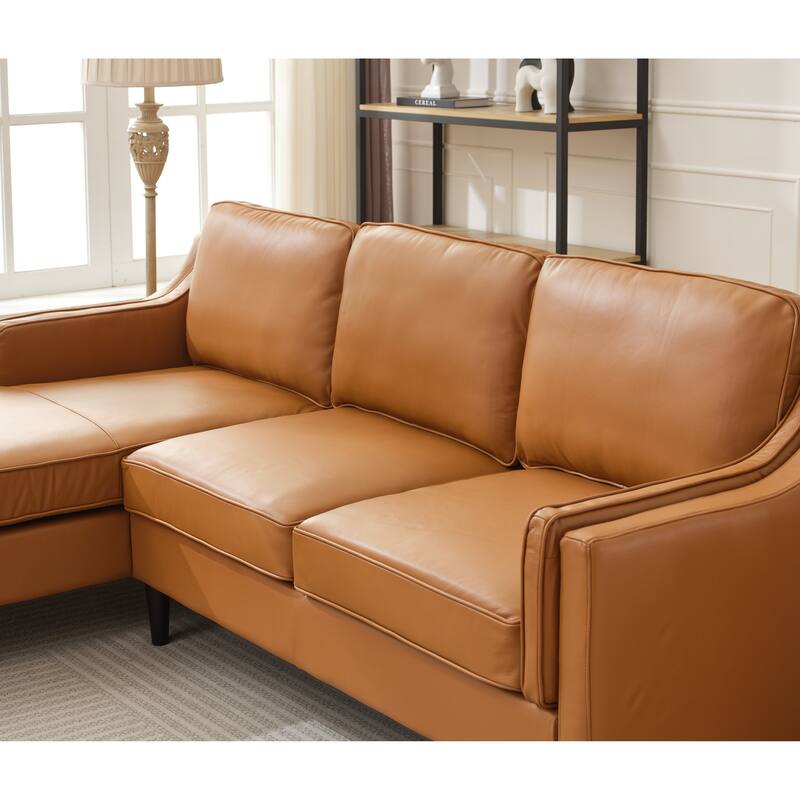 94.5" Genuine Leather L-Shaped Sectional Sofa with Left Chaise & Modern Design