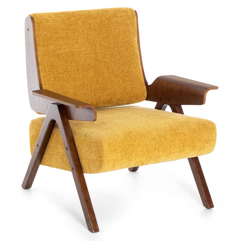 Accent Chair for Living Room, Mid Century Modern Fabric Chair with Oak Leg, Upholstered Comfy Side Chair for Balcony