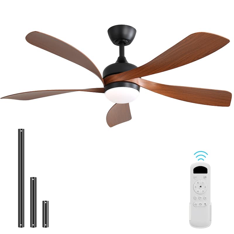 Sofucor 52"Smart,Ceiling Fans with Lights and Remote, Compatible with Alexa/Google/App, 3-Color Light 6-Speed Timing - Remote Control - Black with Dark wood grain ABS Blades