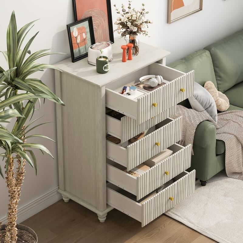 Tall Modern Chest Wooden Drawer Organizer with Metal Handle