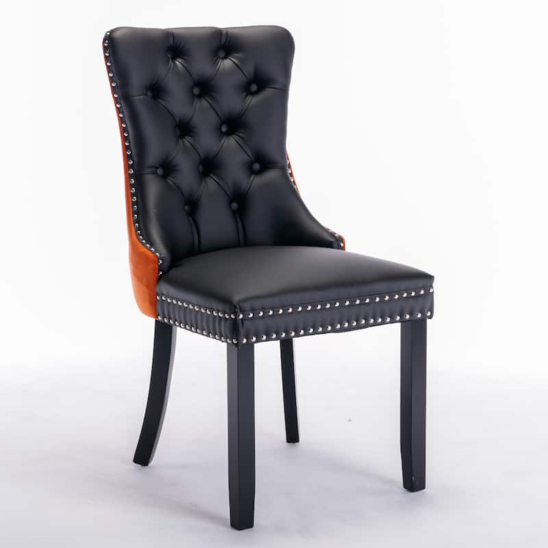 Faux Leather Upholstered Tufted Dining Chairs Set of 2, High Wingback Kitchen Chairs with Wood Legs and Nailhead Trim
