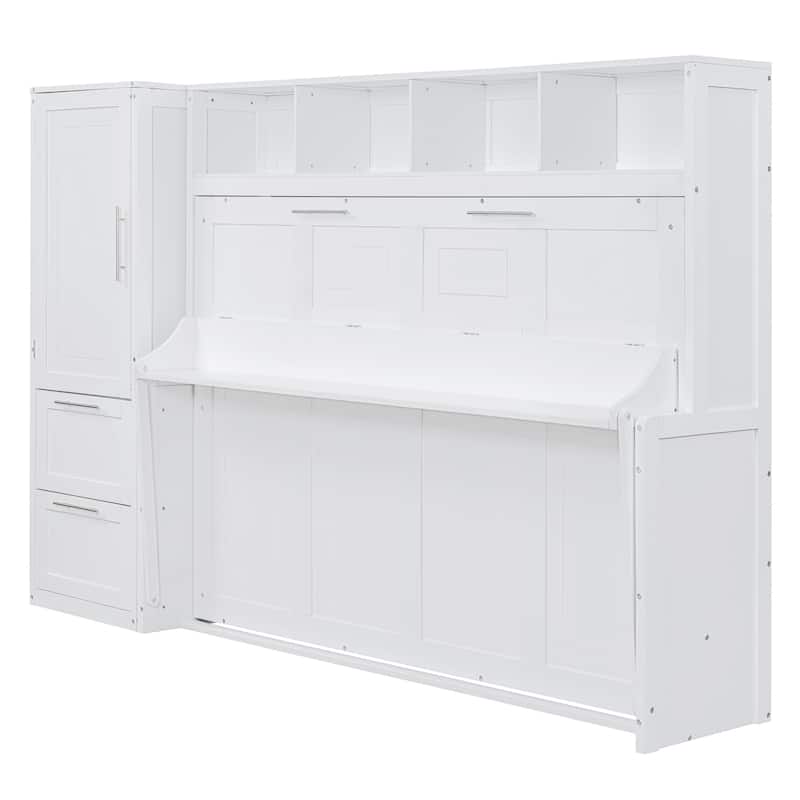 Full/Queen Smart Murphy Bed with Wardrobe & Storage, Space-Saving System