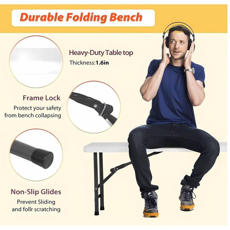 6 FT Plastic Folding Bench with Carrying Handle, Portable Outdoor Bench for Picnic Camping