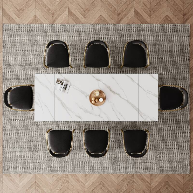 9 - Piece 94.48'' Modern Minimalist Extendable Sintered Stone Top Dining Set with 8 Fabric Chair
