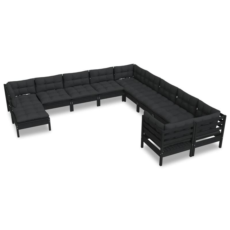 vidaXL Solid Pinewood Patio Lounge Set 12 Piece with Cushions Multi Colors - 25" x 25" x 24.6"