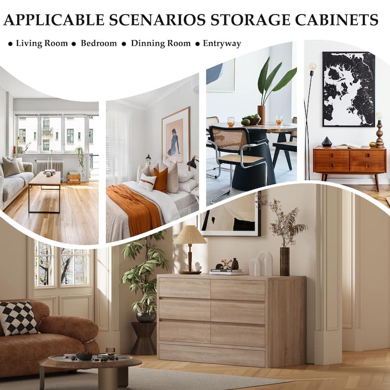 Wood Grain 7-Drawer Dresser with Hidden Compartments and Kick-to-Open Bottom Drawer
